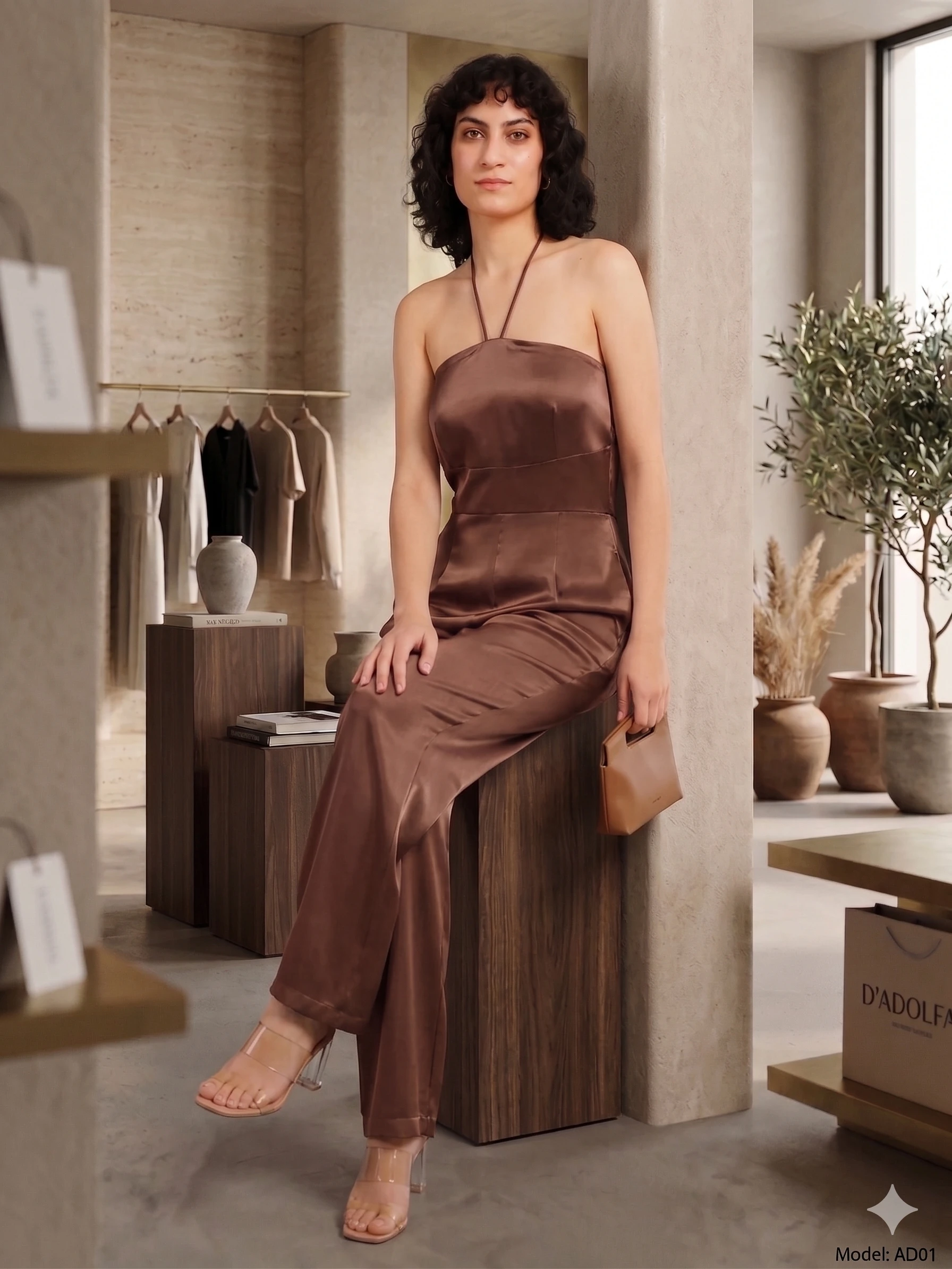 BROWN  DESIGNER NECK JUMPSUIT