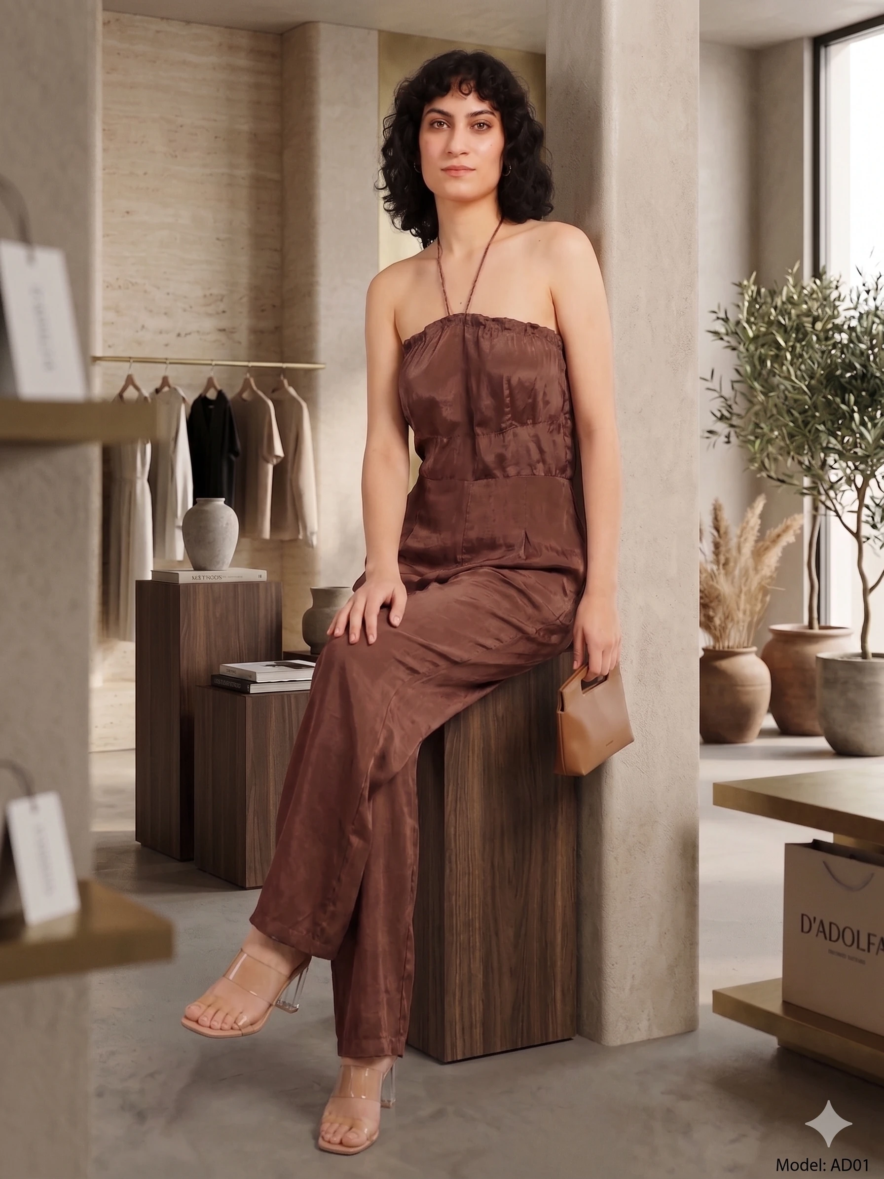 BROWN  DESIGNER NECK JUMPSUIT