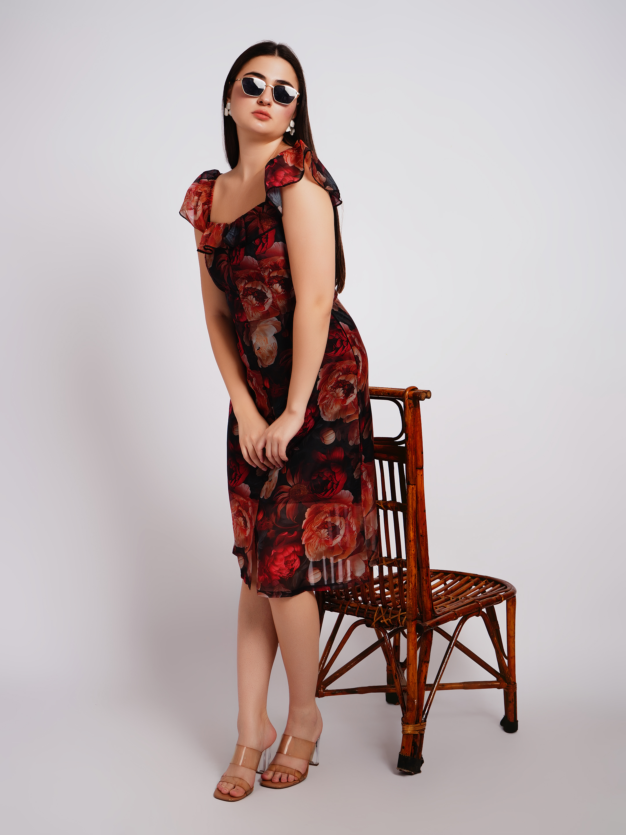red and black floral dress